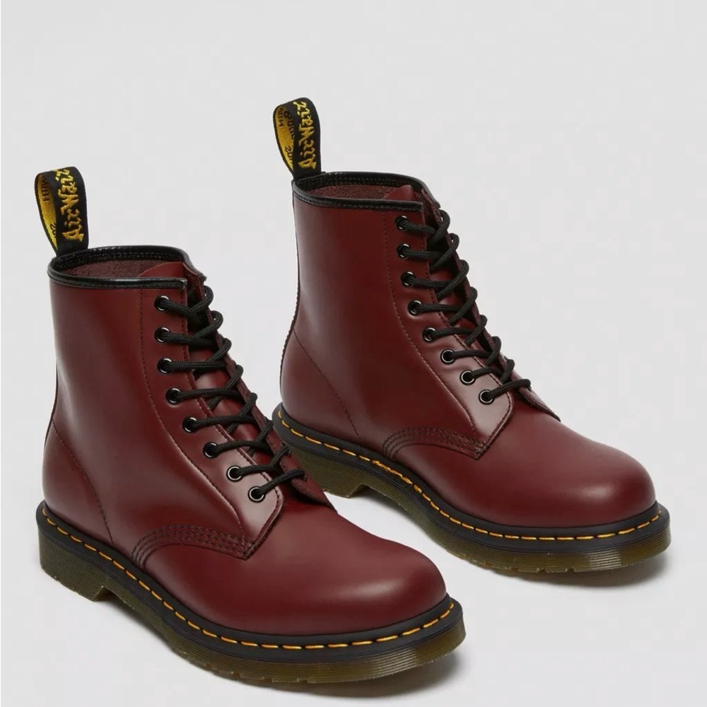 Dr. Martens Smooth Leather Lace-Up Boots — Cherry